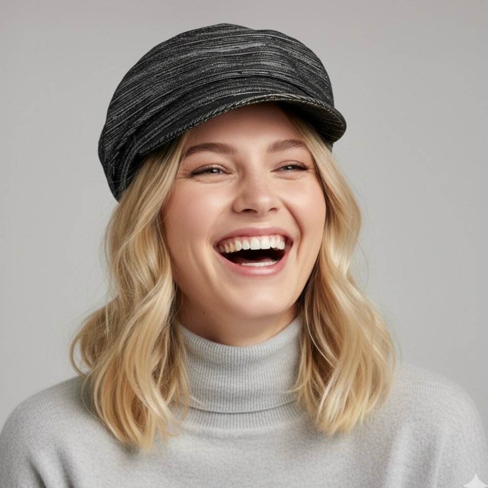 Isabel Marant Cap Metallic Black Silver Newsboy Streetwear Chic Sparkle NWT OS - Picture 3 of 13